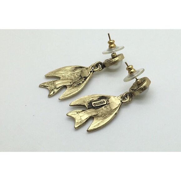 Bergdorf Goodman Angelfish Fish Earrings Bronze Gold Tone Faux Pearls 1995 BG - Picture 3 of 3